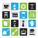 Silhouette Cafe and coffeehouse icons - vector icon set