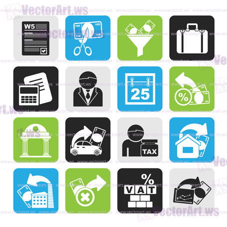 Silhouette Taxes, business and finance icons - vector icon set