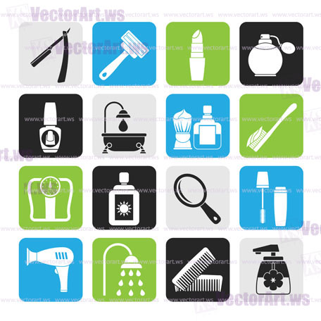 Silhouette body care and cosmetics icons - vector icon set