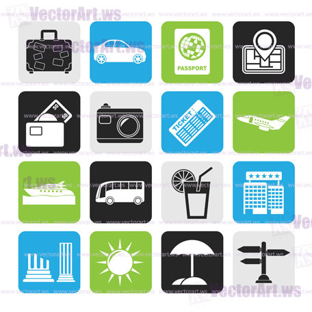 Silhouette Travel and vacation icons - vector icon set