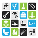 Silhouette plumbing objects and tools icons - vector icon set