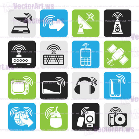Silhouette wireless and technology icons - vector icon set
