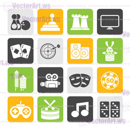 Silhouette entertainment objects icons - vector icon set