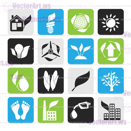 Silhouette environment and nature icons - vector icon set