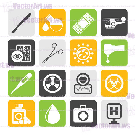 Silhouette Medicine and hospital equipment icons - vector icon set