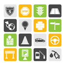 Silhouette Traffic, road and travel icons - vector icon set