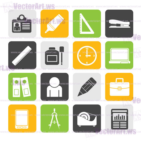 Silhouette Business and office objects icons - vector icon set