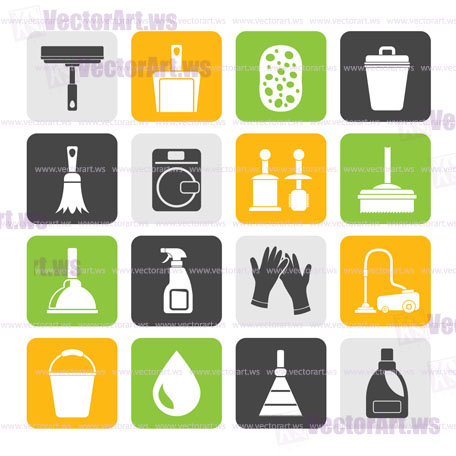 Silhouette Cleaning and hygiene icons - vector icon set