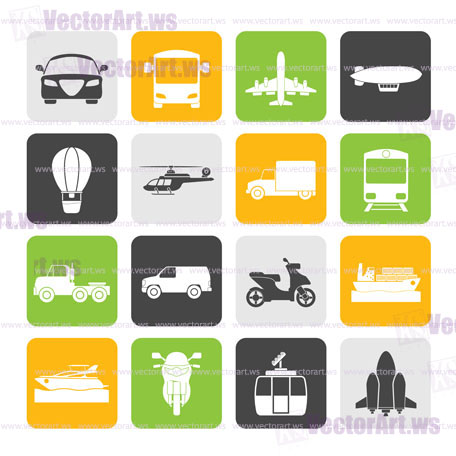 Silhouette Transportation and travel icons - vector icon set