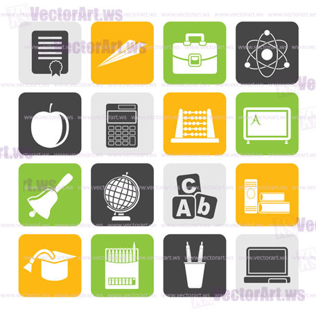 Silhouette school and education icons - vector icon set