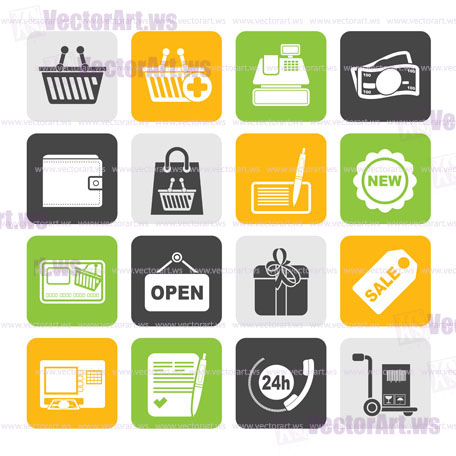 Silhouette shopping and retail icons - vector icon set