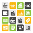 Silhouette shopping and retail icons - vector icon set