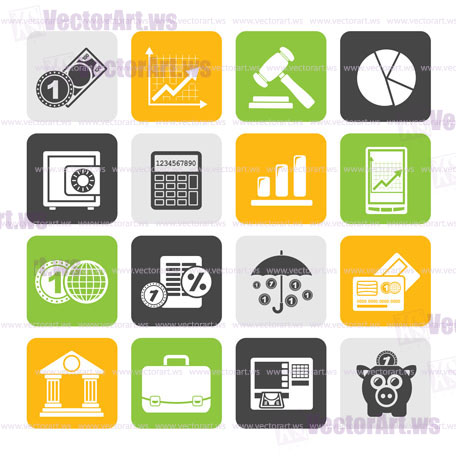 Silhouette Business and finance icons - vector icon set