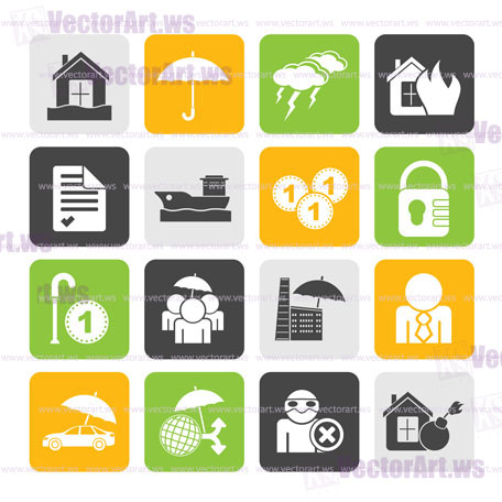 Silhouette Insurance and risk icons - vector icon set