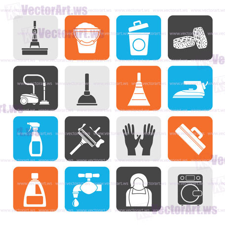 Silhouette Cleaning and hygiene icons - vector icon set
