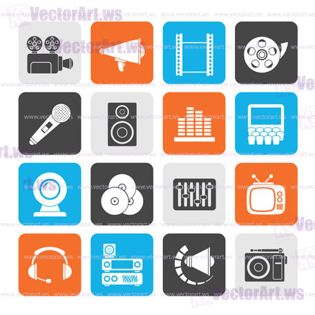 Silhouette Audio and video icons - vector icon set