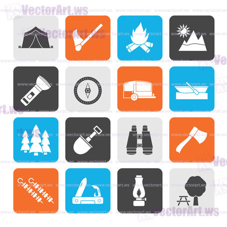 Silhouette Camping, travel and Tourism icons - vector icon set