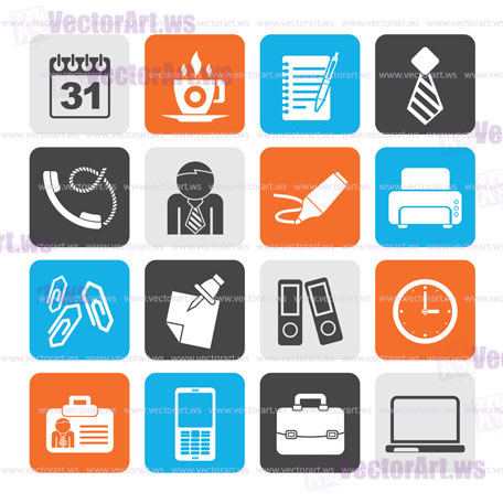 Silhouette Business and office icons - vector icon set