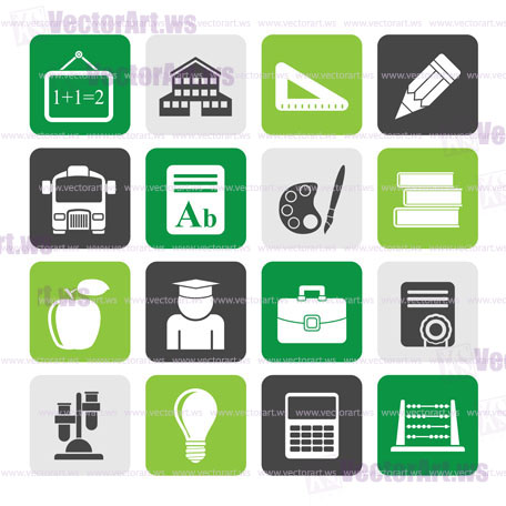 Silhouette school and education icons - vector icon set