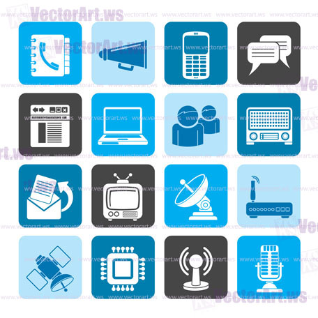 Silhouette Communication, connection  and technology icons - vector icon set