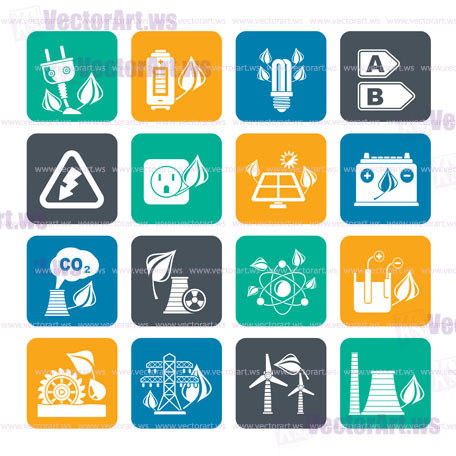 Silhouette Green energy and environment icons - vector icon set