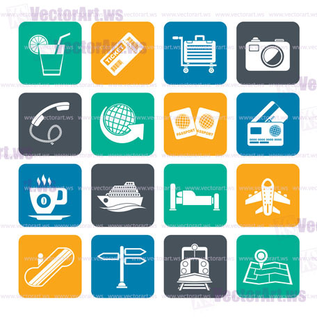 Silhouette Travel and vacation icons - vector icon set