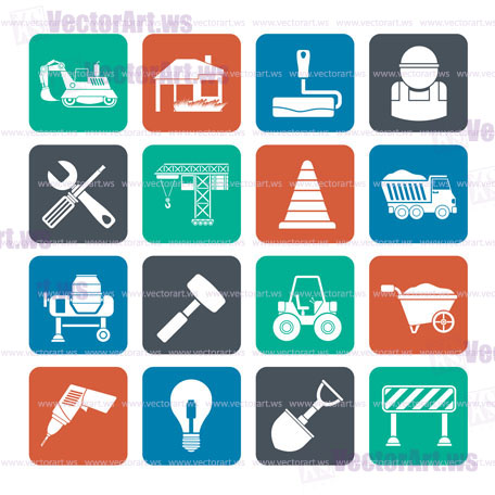Silhouette Building and construction icons - vector icon set