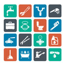 Silhouette plumbing objects and tools icons - vector icon set