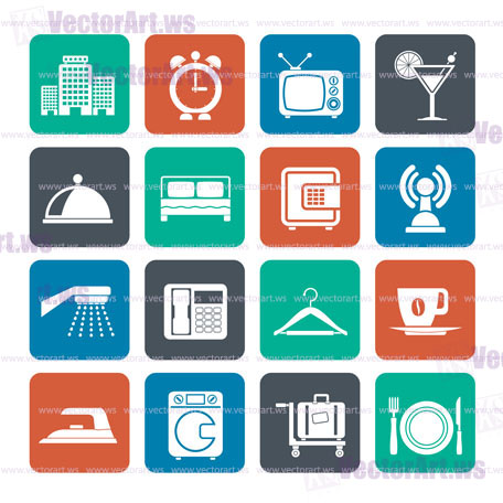 Silhouette Hotel, motel and travel icons - vector icon set