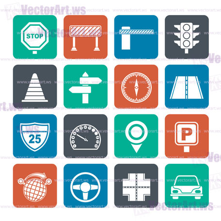 Silhouette Road and Traffic Icons - vector icon set