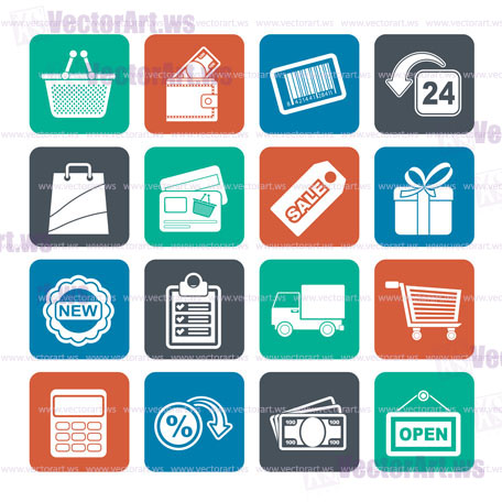 Silhouette shopping and retail icons - vector icon set