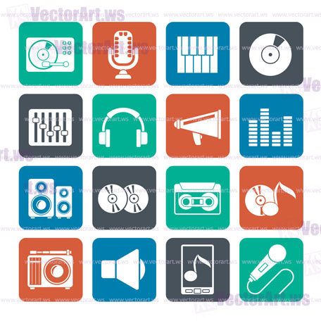 Silhouette Music and audio equipment icons - vector icon set