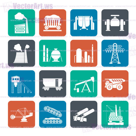 Silhouette Heavy industry icons - vector icon set