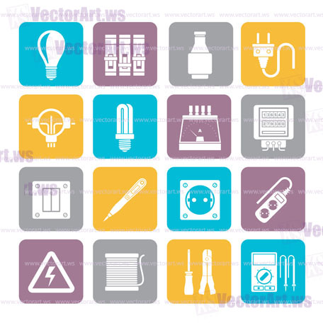 Silhouette Electrical devices and equipment icons - vector icon set