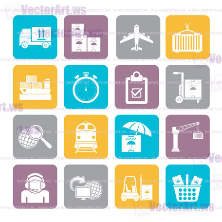 Silhouette Cargo, shipping and logistic icons - vector icon set