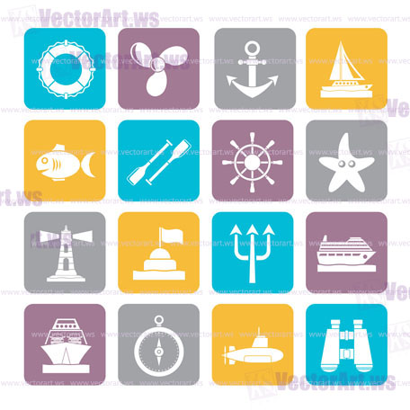 Silhouette Marine and sea icons - vector icon set