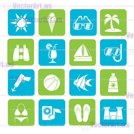 Silhouette Tropic, Beaches and summer icons - vector icon set