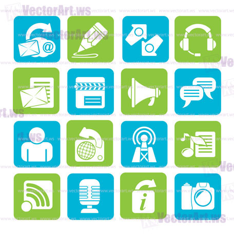 Silhouette Blogging, communication and social network icons - vector icon set