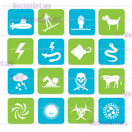 Silhouette Warning Signs for dangers in sea, ocean, beach and rivers - vector icon set 2