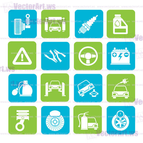 Silhouette Car and road services icons - vector icon set