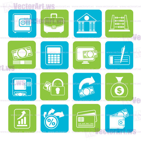 Silhouette Bank, business and finance icons - vector icon set