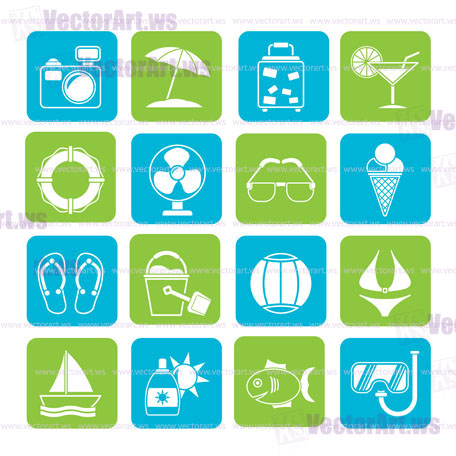 Silhouette Summer and beach icons - vector icon set