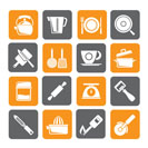 Silhouette kitchen gadgets and equipment icons - vector icon set