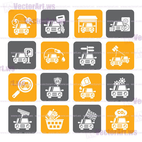 Silhouette Car and road services icons - vector icon set