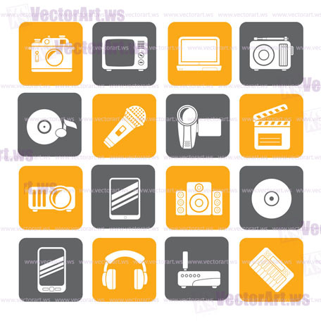 Silhouette Media and technology icons - vector icon set