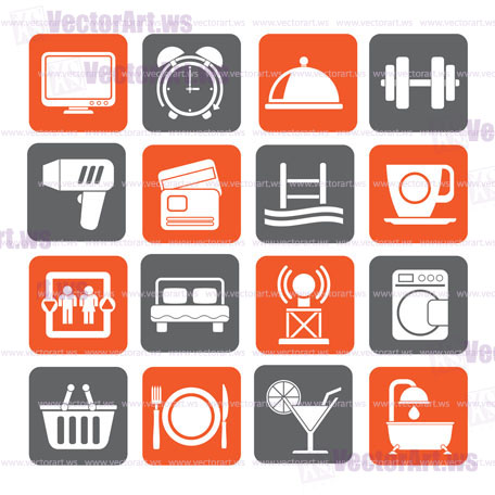 Silhouette Hotel and Motel facilities icons - vector icon set