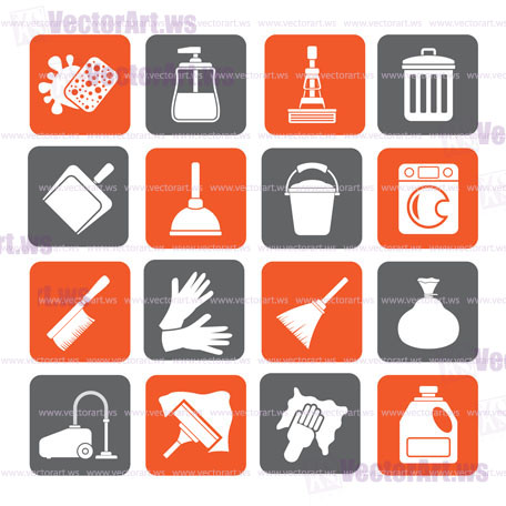 Silhouette Cleaning and hygiene icons - vector icon set