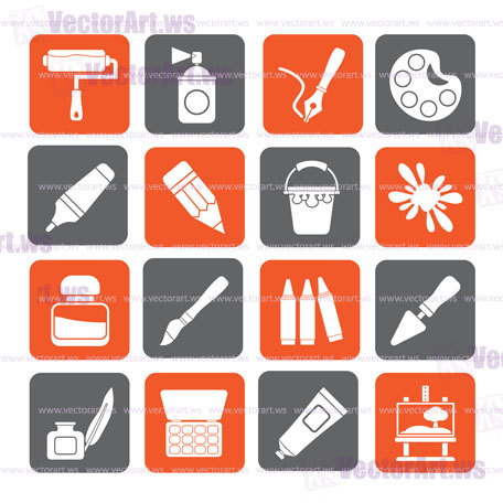 Silhouette Painting and art object icons - vector icon set