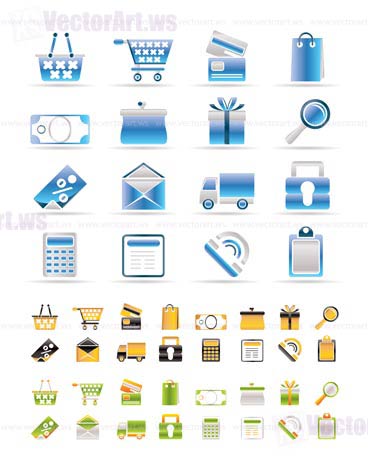 Online shop icons - vector  icon set. 3 Colors included.