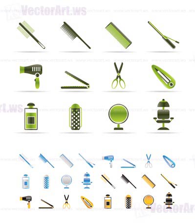 hairdressing, coiffure and make-up icons - vector Icon Set   - 3 colors included